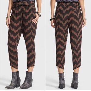 Free People Got Me Twisted Chevron Ikat Harem Pants Brown Rayon XS Boho Slouchy